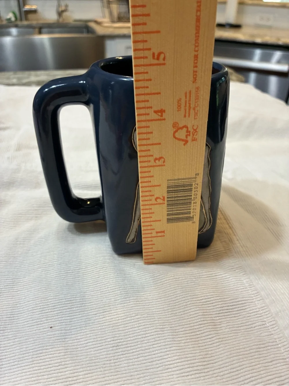Mara Stoneware Pottery Designs Cat Accent Mug - Navy Blue and Gold